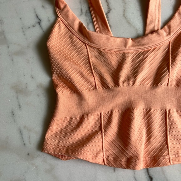 FP Movement by Free People Cinched Textured Sports Bra Cami Top Salmon Peach - Picture 3 of 7